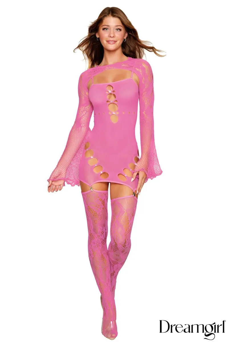 Bodystocking 4 Pièces Filet et Dentelle 0507