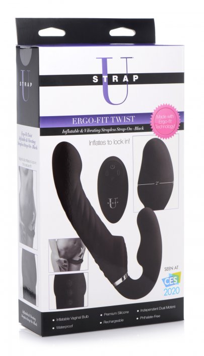 Ergo-Fit Twist Inflatable Vibrating Silicone Strapless Strap-on