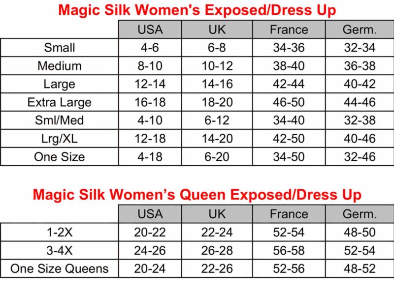 Size Chart Magic Silk