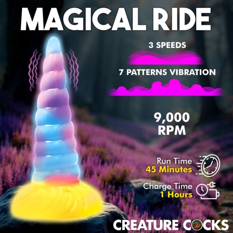 Creature Cock Glow Unicorn Vibrating Silicone Dildo AH571