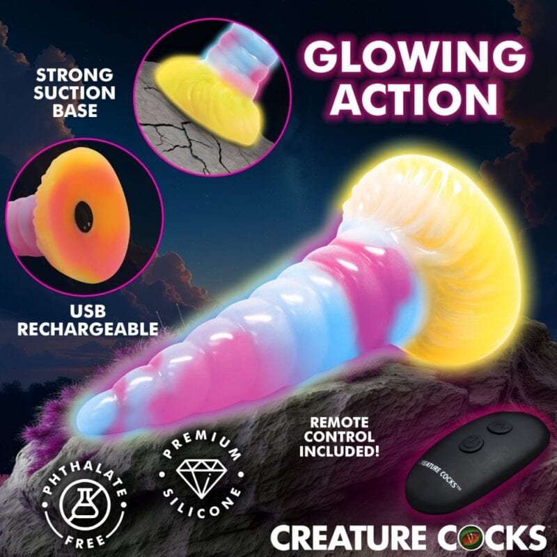 Creature Cock Glow Unicorn Vibrating Silicone Dildo AH571