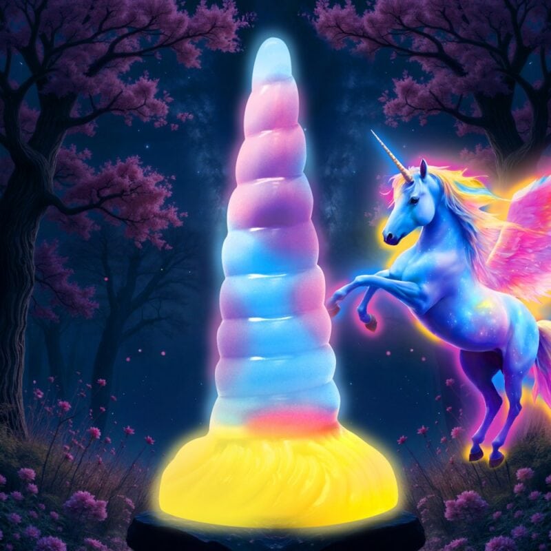 Creature Cock Glow Unicorn Vibrating Silicone Dildo AH571