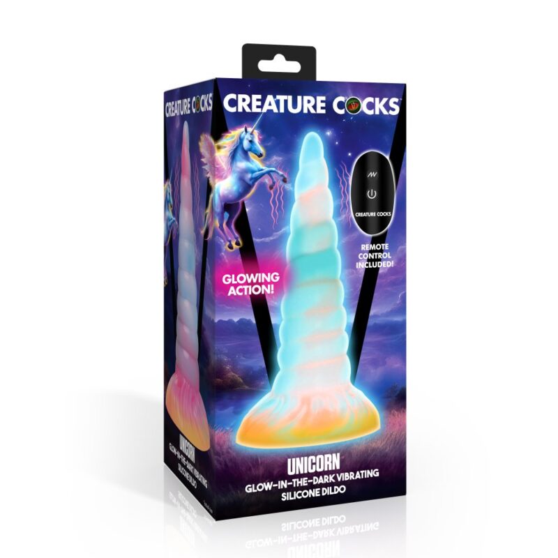 Creature Cock Glow Unicorn Vibrating Silicone Dildo AH571