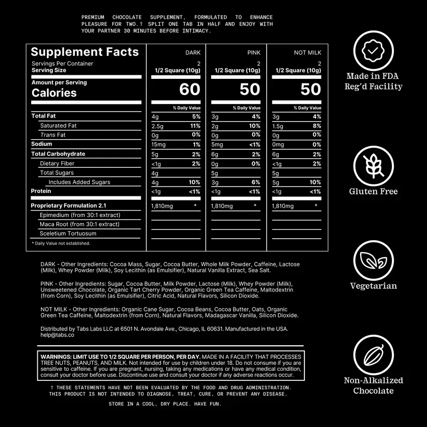 TABS Chocolat Aphrodisiaque 3 Saveurs TABS-VP
