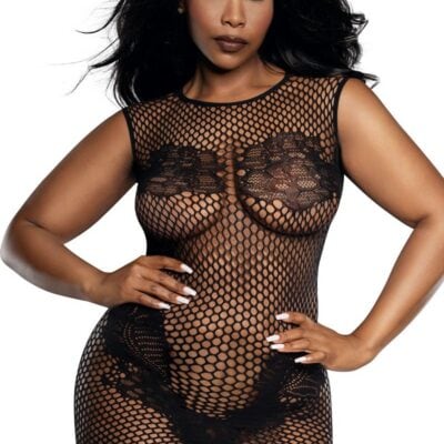 Robe Extensible en Filet et Dentelle 13964