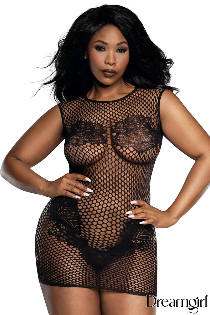 Robe Extensible en Filet et Dentelle 13964