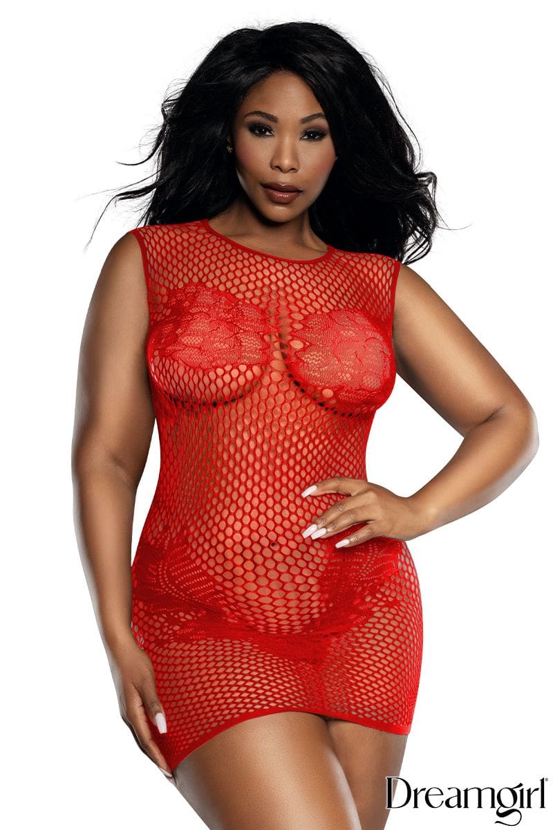 Robe Extensible en Filet et Dentelle 13964