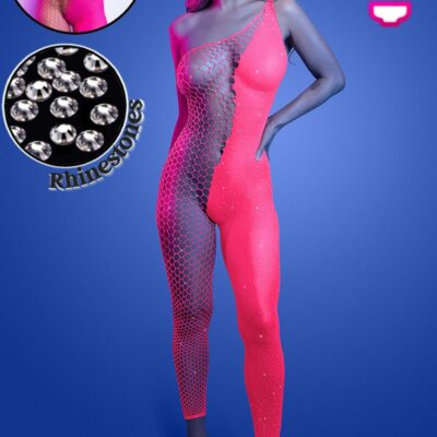Bodystocking asymétrique sans pieds UV réactif avec strass 2554