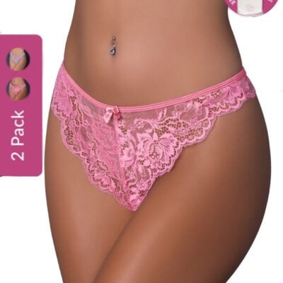 Paquet de 2 Thongs en Dentelle Extensible – Fourche Ouverte PP05