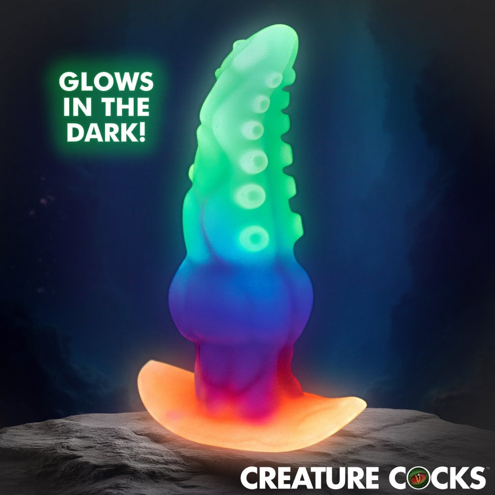 Plug Anal en Silicone Glow-in-the-Dark GLOWTOPUS – Plug Tentaculaire Texturé 2" avec Base Sécurisée AH971