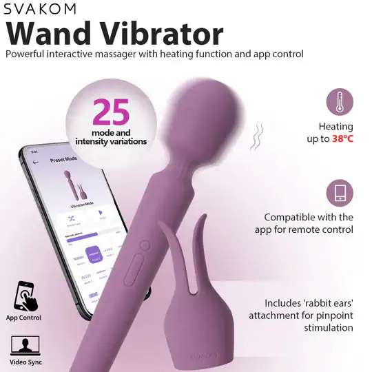 Svakom Emma Neo 2 – Vibrateur Wand Puissant avec Chauffage 38°C, Silicone Étanche et Modes de Vibration Intelligents