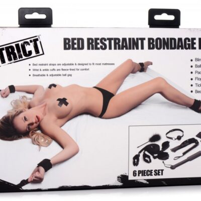 Kit Bondage Lit BDSM 6 Pièces – Ensemble dLe Bed Restraint Bondage Kit est un ensemble BDSM complet 6 pièces avec attaches sous matelas, paddle, flogger, tickler, masque et bâillon. Idéal pour débutants et expérimentés, il permet de créer facilement des scènes de bondage sécurisées et immersives.e Contraintes Sous Matelas avec Flogeur, Paddle, Gag et Masque AG739