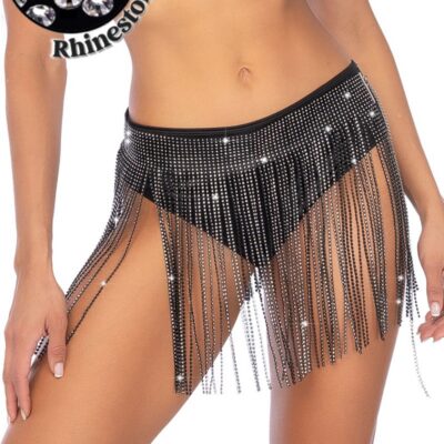 Jupette à franges noir avec pierres scintillantes ajustable 1138