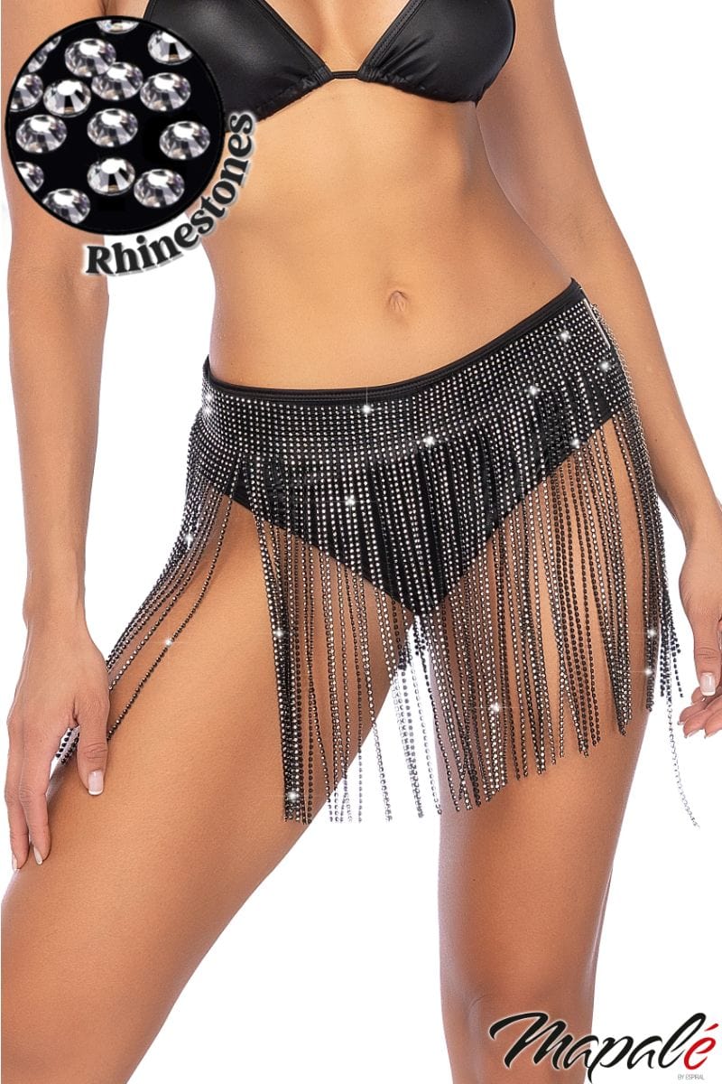 Jupette à franges noir avec pierres scintillantes ajustable 1138