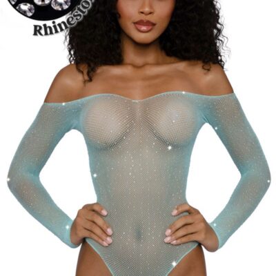Teddy à Manches Longues en Filet avec Pierres du Rhin – Dos Thong | Aqua, Vert Néon, Violet 14310