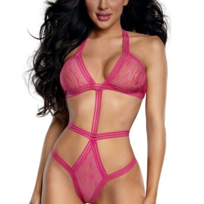 Teddy en Mesh Rose Néon Motif Tigre – Coupe Thong 13947