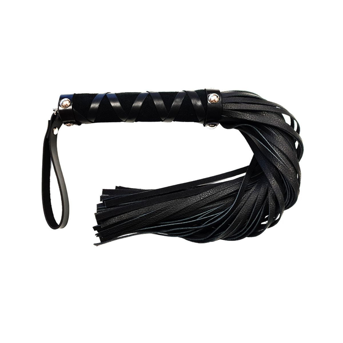 Rouge – Fouet court en cuir clouté | Flogger BDSM compact pour jeux d’impact