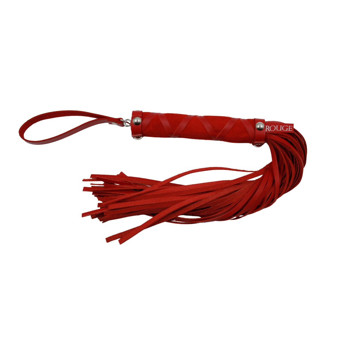 Rouge – Fouet court en cuir clouté | Flogger BDSM compact pour jeux d’impact