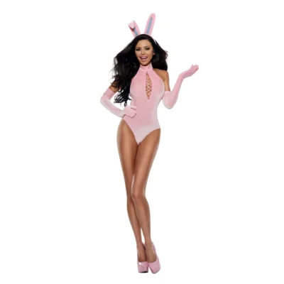 Party King – Costume de lapine pastel en velours extensible avec oreilles et gants PK2600